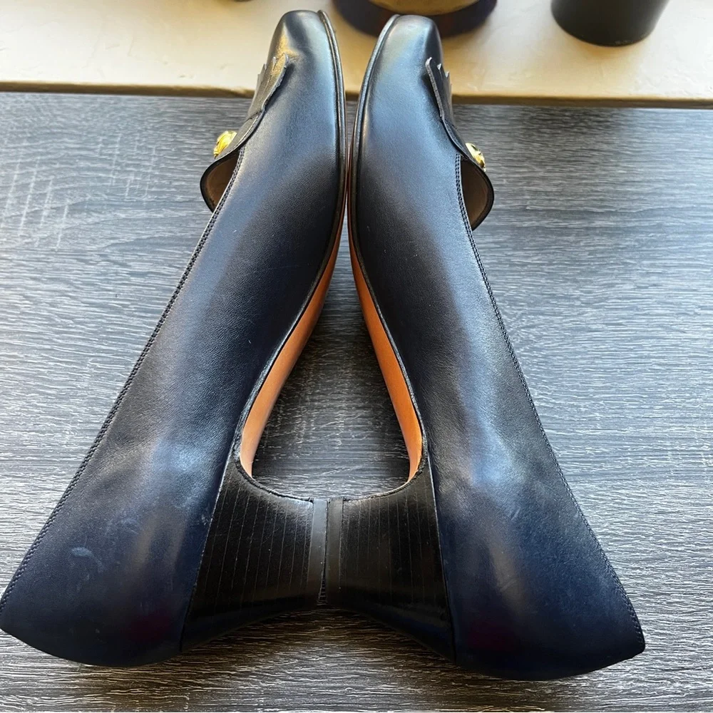 Salvatore Ferragamo Navy Button Detail Logo Fringe Penny Loafers 6.5 2A